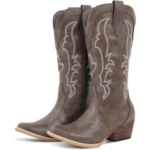 Women's Dark Brown Cowgirl Boot Classic Pointy Toe With Comfortable Chunky Heel - Picture 1 of 5